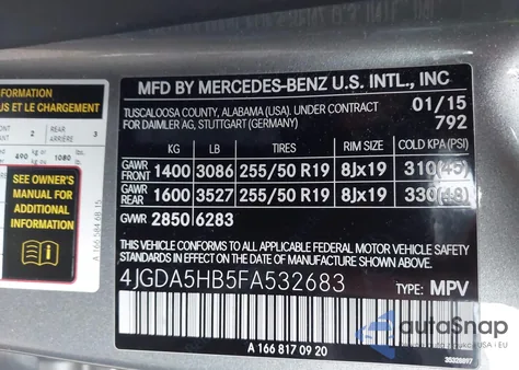 2015 Mercedes-Benz Ml 350 4Matic z USA, uszkodzony, nr VIN 4JGDA5HB5FA532683